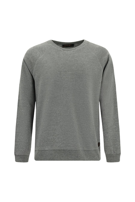 Orta Füme Melanj Bisiklet Yaka Regular Fit Desenli Pamuklu Sweatshirt