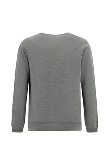 Orta Füme Melanj Bisiklet Yaka Regular Fit Desenli Pamuklu Sweatshirt