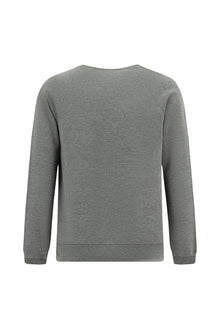 Orta Füme Melanj Bisiklet Yaka Regular Fit Desenli Pamuklu Sweatshirt