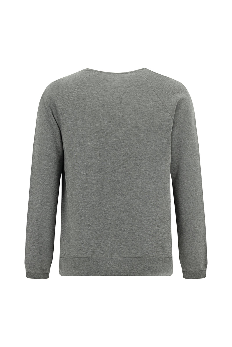Orta Füme Melanj Bisiklet Yaka Regular Fit Desenli Pamuklu Sweatshirt