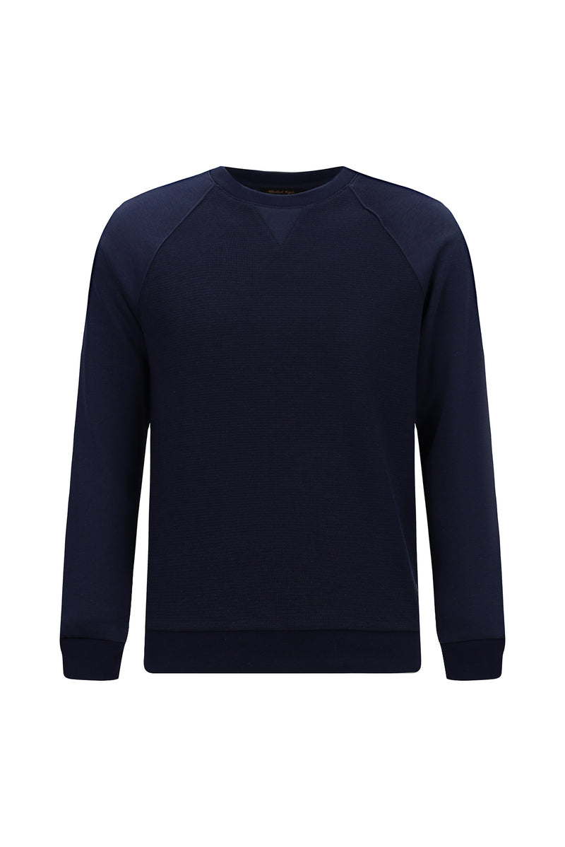 Koyu Lacivert Bisiklet Yaka Regular Fit Desenli Pamuklu Sweatshirt