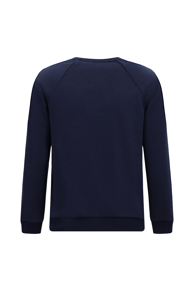 Koyu Lacivert Bisiklet Yaka Regular Fit Desenli Pamuklu Sweatshirt