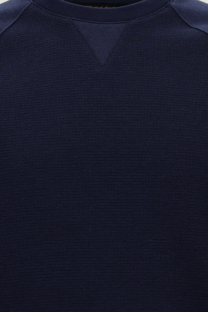Koyu Lacivert Bisiklet Yaka Regular Fit Desenli Pamuklu Sweatshirt