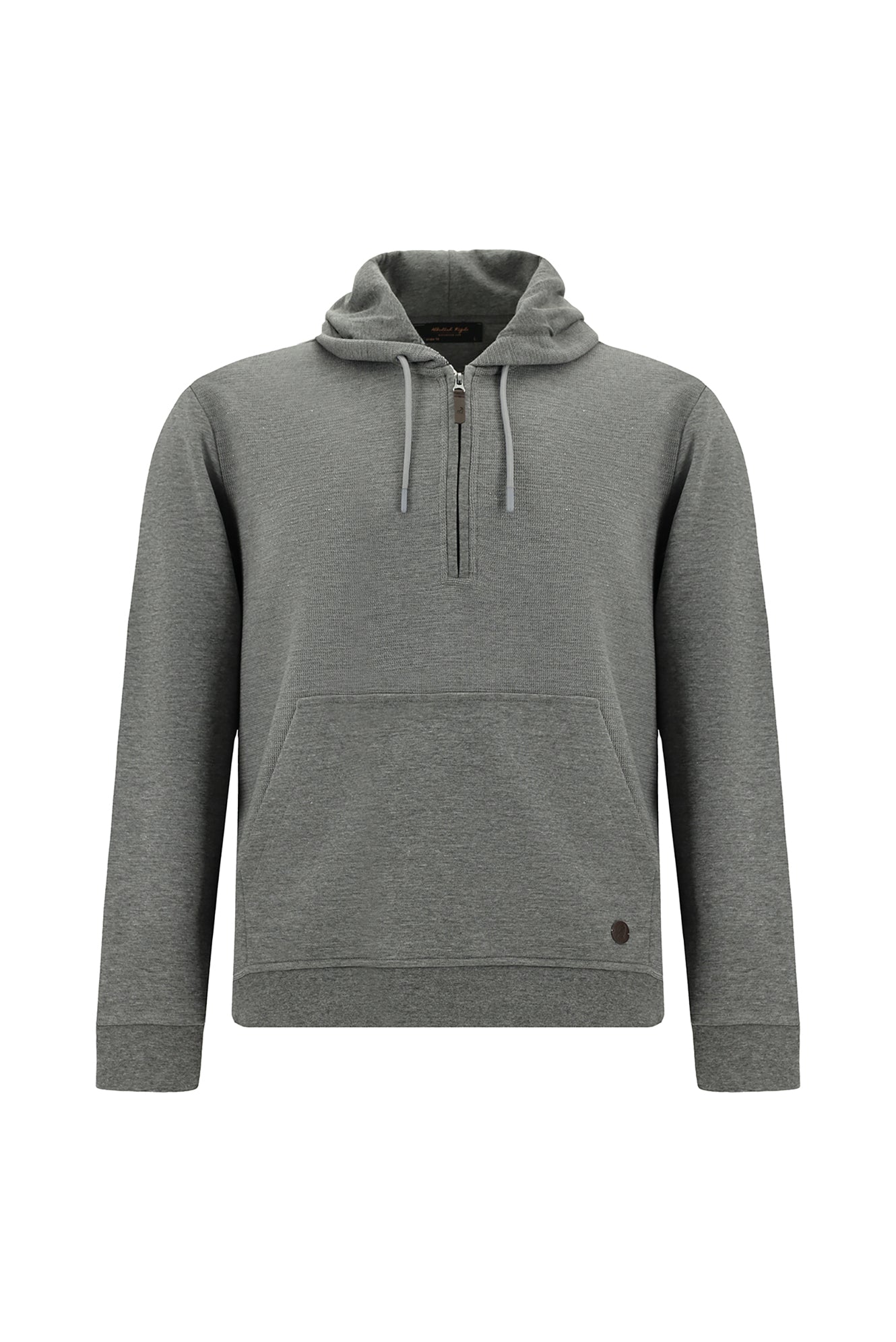 Orta Füme Melanj Kapüşonlu Regular Fit Fermuarlı Desenli Pamuklu Sweatshirt