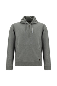 Orta Füme Melanj Kapüşonlu Regular Fit Fermuarlı Desenli Pamuklu Sweatshirt