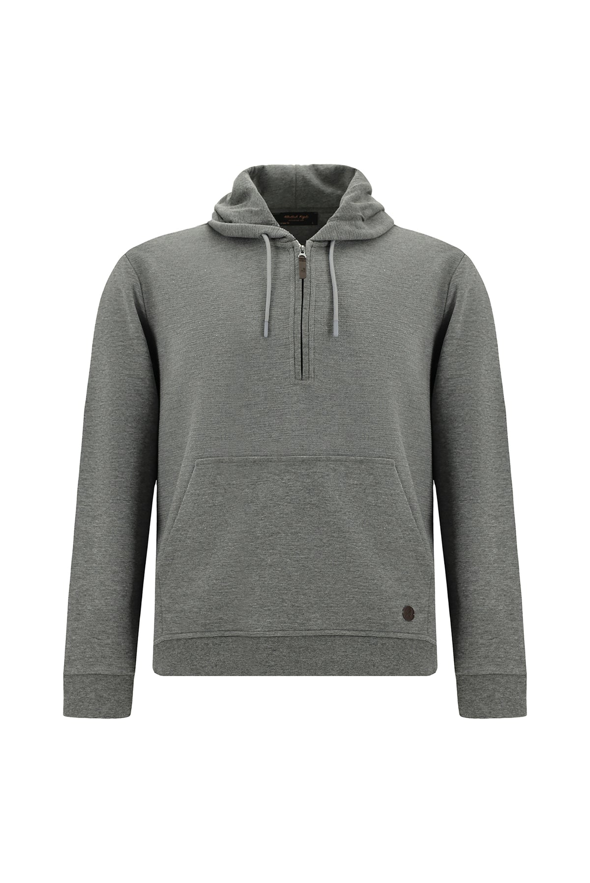 Orta Füme Melanj Kapüşonlu Regular Fit Fermuarlı Desenli Pamuklu Cepli Sweatshirt