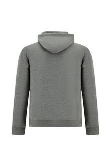 Orta Füme Melanj Kapüşonlu Regular Fit Fermuarlı Desenli Pamuklu Sweatshirt