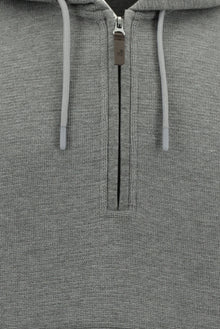 Orta Füme Melanj Kapüşonlu Regular Fit Fermuarlı Desenli Pamuklu Sweatshirt