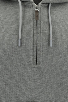 Orta Füme Melanj Kapüşonlu Regular Fit Fermuarlı Desenli Pamuklu Cepli Sweatshirt