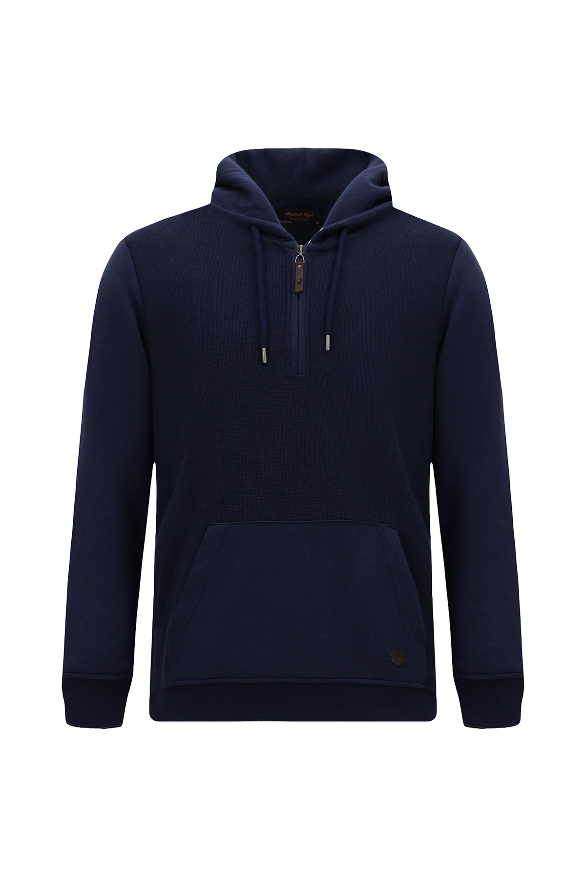 Koyu Lacivert Kapüşonlu Regular Fit Fermuarlı Desenli Pamuklu Cepli Sweatshirt
