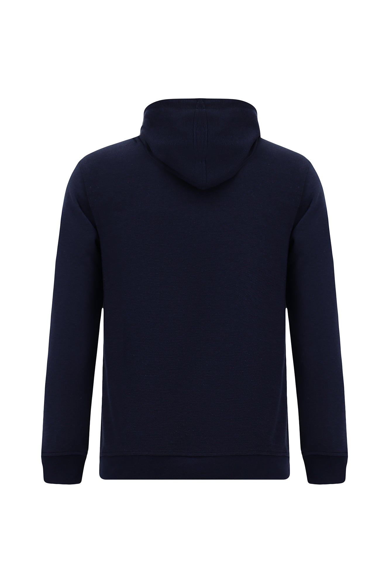 Koyu Lacivert Kapüşonlu Regular Fit Fermuarlı Desenli Pamuklu Cepli Sweatshirt