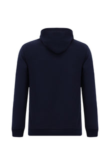 Koyu Lacivert Kapüşonlu Regular Fit Fermuarlı Desenli Pamuklu Cepli Sweatshirt