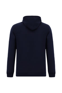 Koyu Lacivert Kapüşonlu Regular Fit Fermuarlı Desenli Pamuklu Cepli Sweatshirt