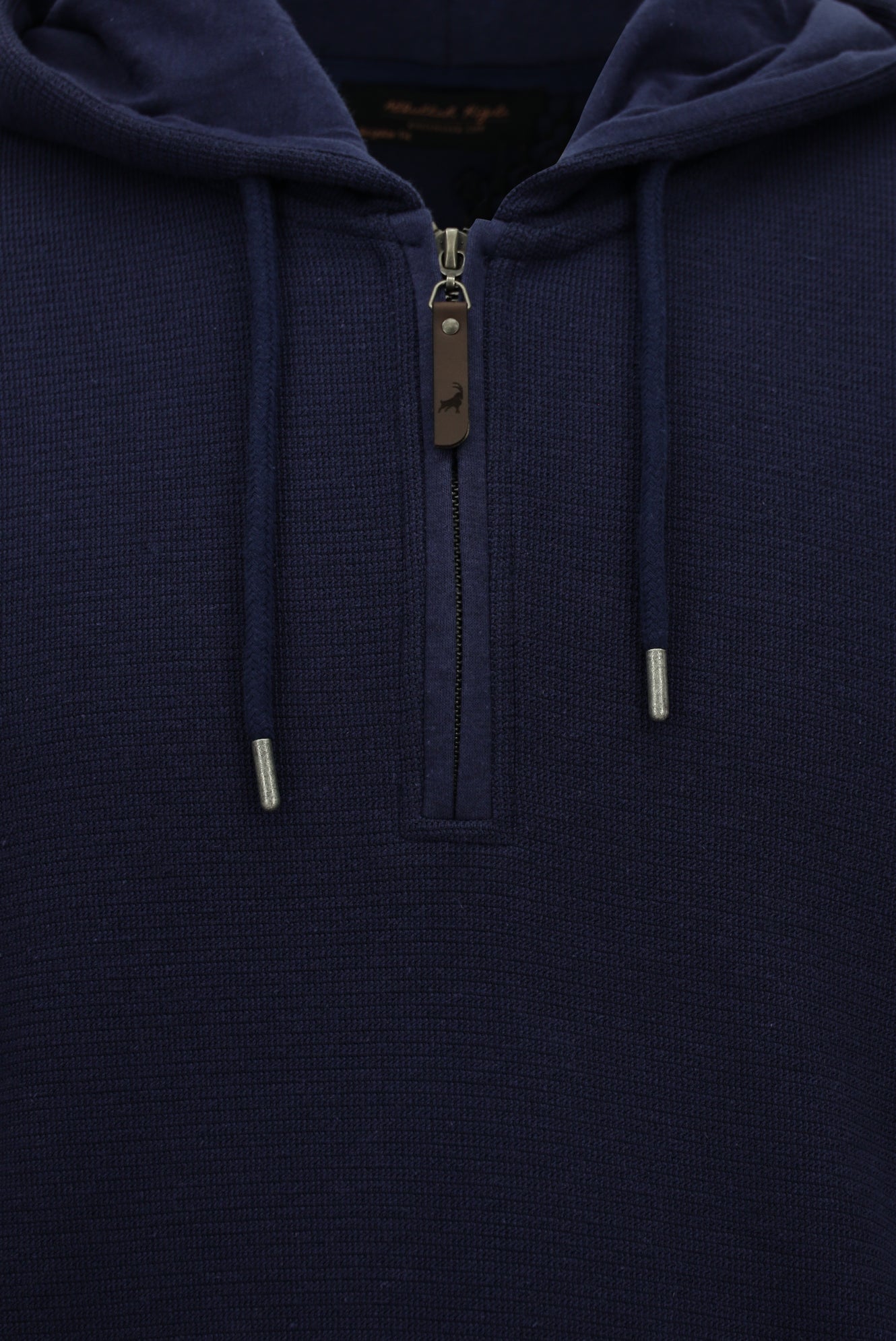 Koyu Lacivert Kapüşonlu Regular Fit Fermuarlı Desenli Pamuklu Cepli Sweatshirt