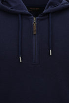 Koyu Lacivert Kapüşonlu Regular Fit Fermuarlı Desenli Pamuklu Cepli Sweatshirt