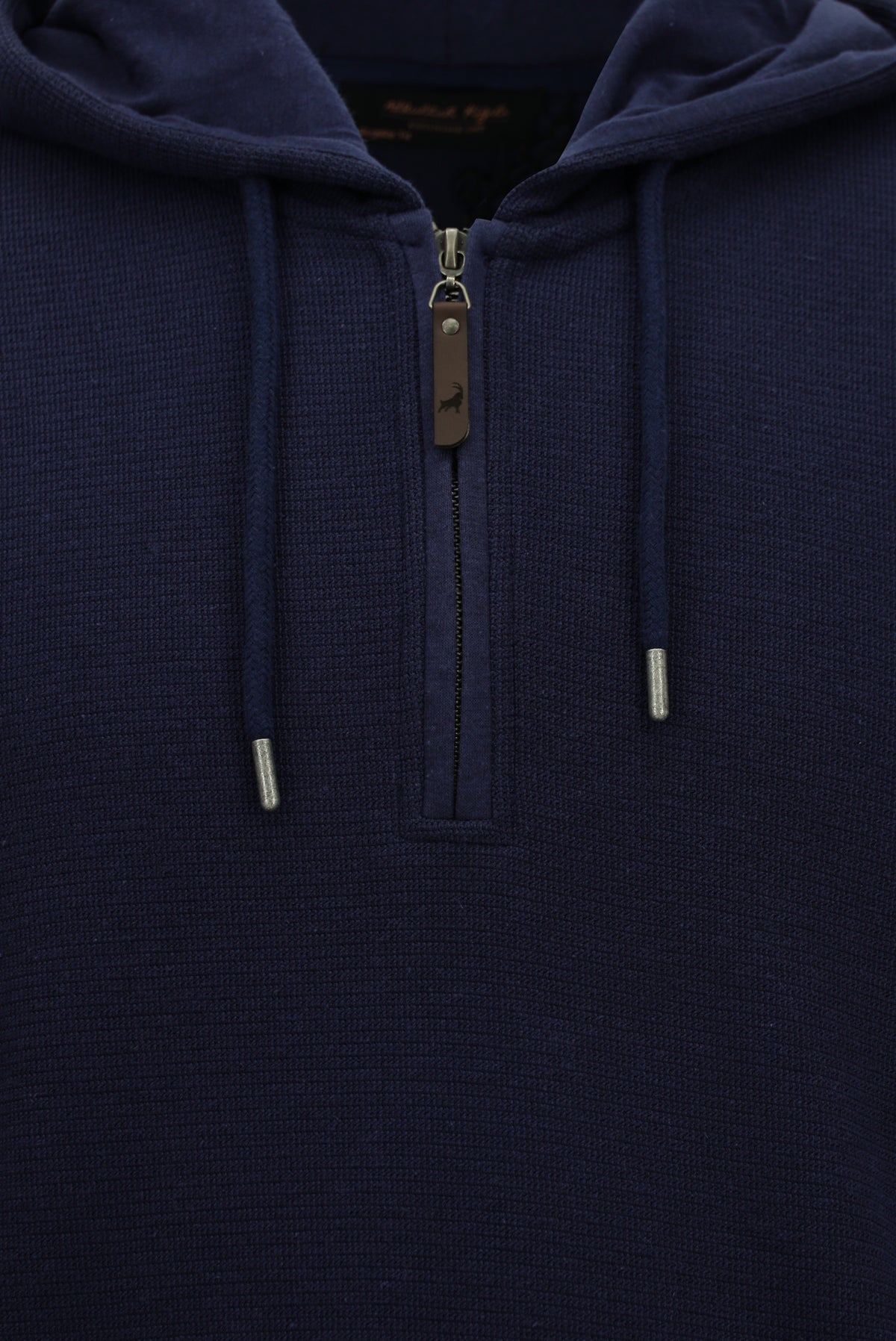 Koyu Lacivert Kapüşonlu Regular Fit Fermuarlı Desenli Pamuklu Cepli Sweatshirt