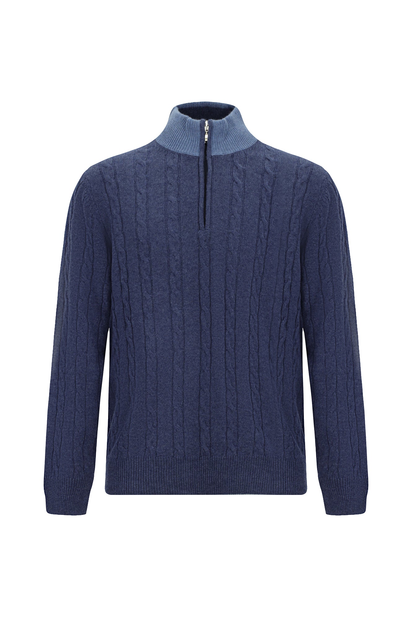 İndigo Yarım Balıkçı Yaka Regular Fit Desenli Fermuarlı Kaşmir Triko Kazak