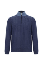 İndigo Yarım Balıkçı Yaka Regular Fit Desenli Fermuarlı Kaşmir Triko Kazak