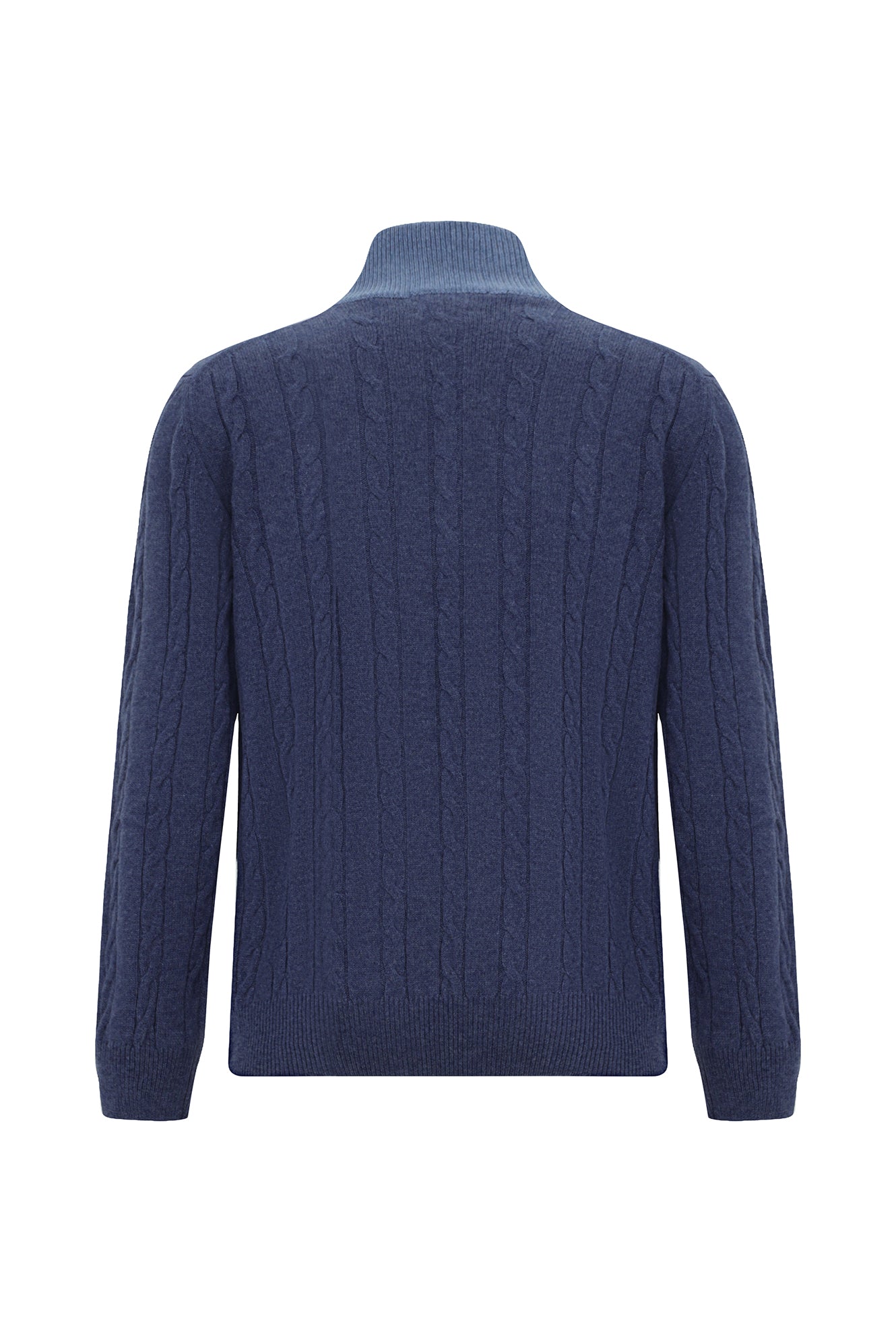 İndigo Yarım Balıkçı Yaka Regular Fit Desenli Fermuarlı Kaşmir Triko Kazak