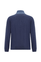 İndigo Yarım Balıkçı Yaka Regular Fit Desenli Fermuarlı Kaşmir Triko Kazak