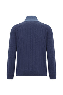 İndigo Yarım Balıkçı Yaka Regular Fit Desenli Fermuarlı Kaşmir Triko Kazak