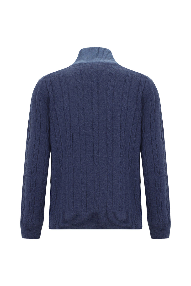 İndigo Yarım Balıkçı Yaka Regular Fit Desenli Fermuarlı Kaşmir Triko Kazak