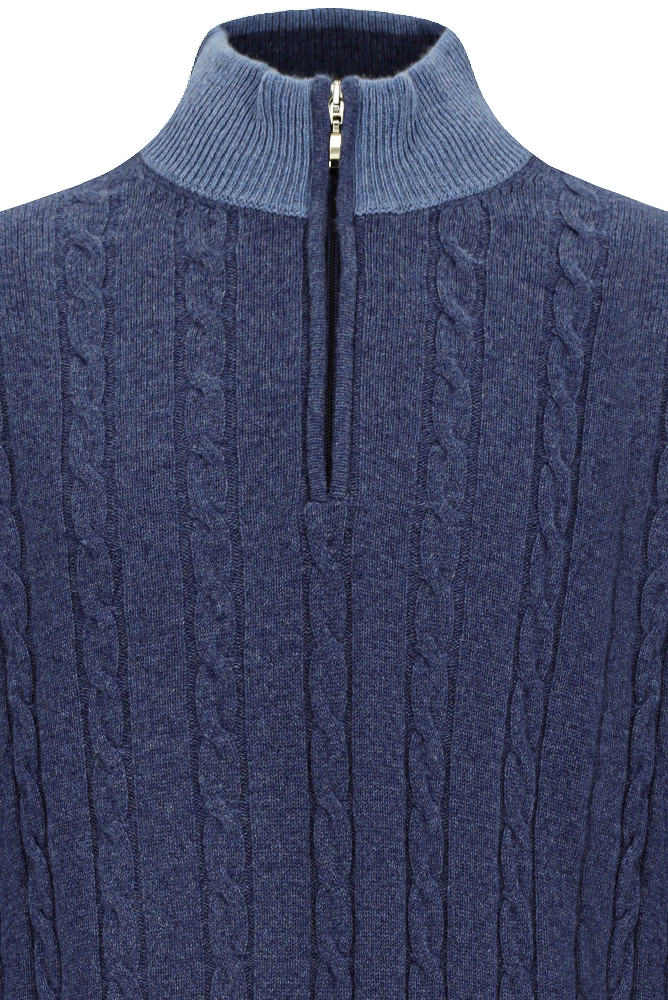 İndigo Yarım Balıkçı Yaka Regular Fit Desenli Fermuarlı Kaşmir Triko Kazak