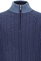 İndigo Yarım Balıkçı Yaka Regular Fit Desenli Fermuarlı Kaşmir Triko Kazak