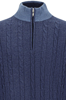 İndigo Yarım Balıkçı Yaka Regular Fit Desenli Fermuarlı Kaşmir Triko Kazak