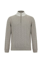 Orta Bej Yarım Balıkçı Yaka Regular Fit Desenli Fermuarlı Kaşmir Triko Kazak