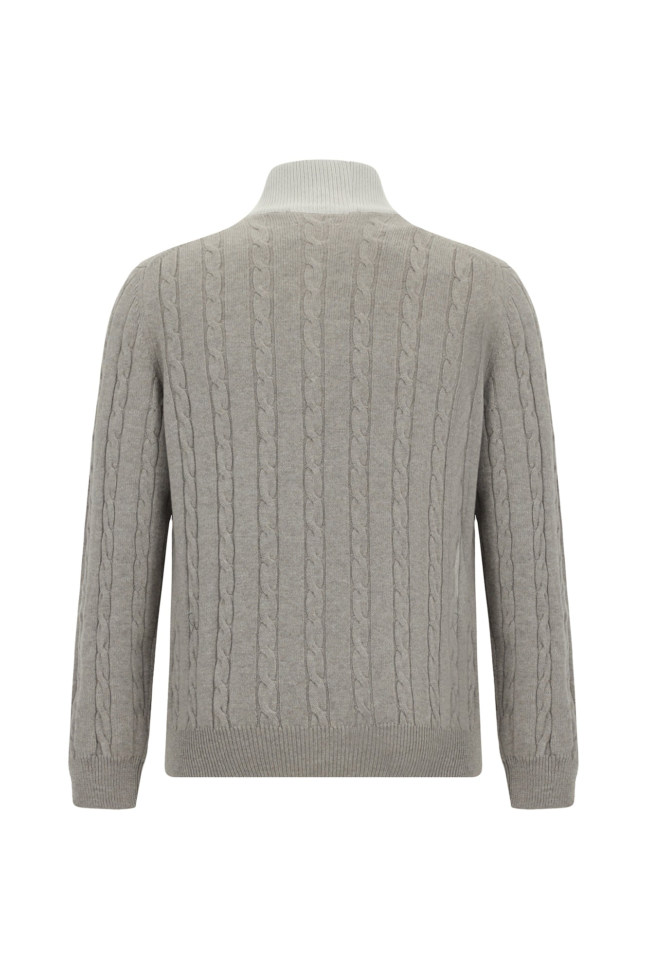 Orta Bej Yarım Balıkçı Yaka Regular Fit Desenli Fermuarlı Kaşmir Triko Kazak