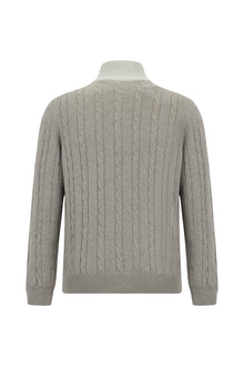 Orta Bej Yarım Balıkçı Yaka Regular Fit Desenli Fermuarlı Kaşmir Triko Kazak