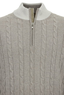 Orta Bej Yarım Balıkçı Yaka Regular Fit Desenli Fermuarlı Kaşmir Triko Kazak