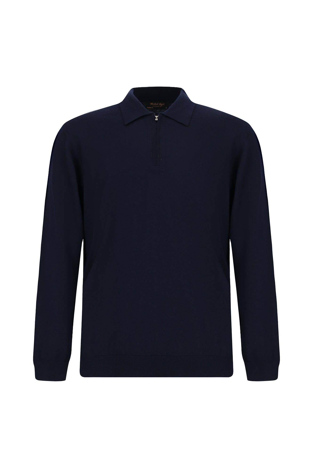 Koyu Lacivert Polo Yaka Regular Fit Fermuarl? Nak??l? S?cak Tutan Yün Triko Kazak-Abdullah Ki??l?