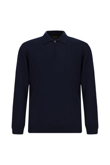 Koyu Lacivert Polo Yaka Regular Fit Fermuarl? Nak??l? S?cak Tutan Yün Triko Kazak-Abdullah Ki??l?