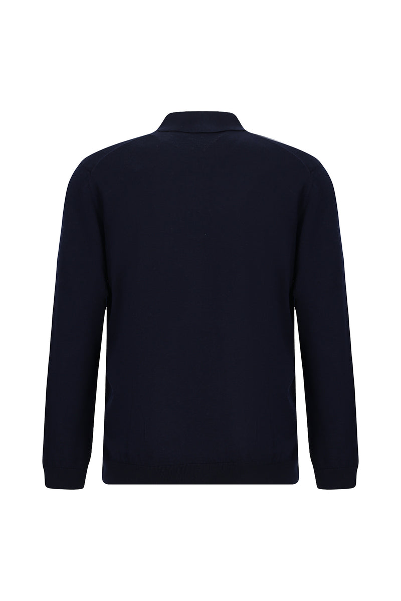 Koyu Lacivert Polo Yaka Regular Fit Fermuarl? Nak??l? S?cak Tutan Yün Triko Kazak