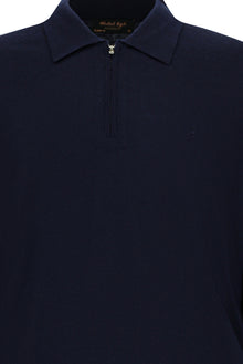 Koyu Lacivert Polo Yaka Regular Fit Fermuarl? Nak??l? S?cak Tutan Yün Triko Kazak-Abdullah Ki??l?