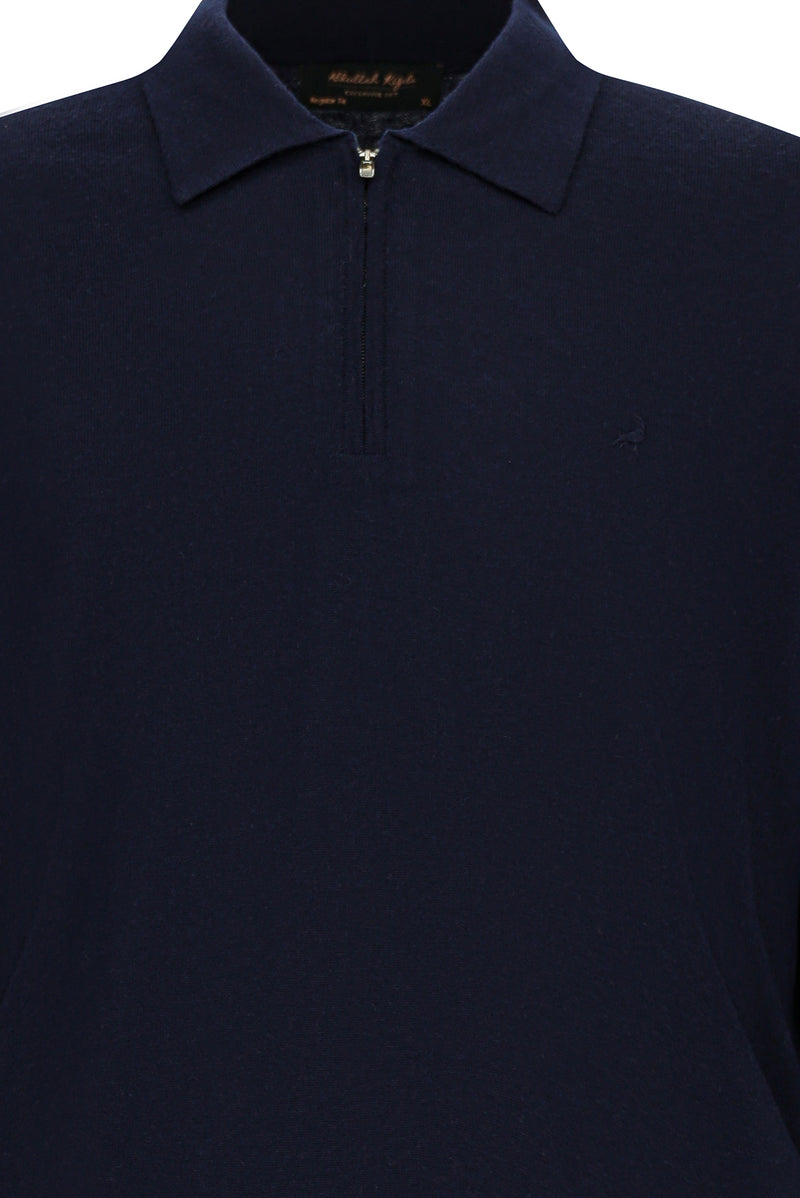Koyu Lacivert Polo Yaka Regular Fit Fermuarl? Nak??l? S?cak Tutan Yün Triko Kazak