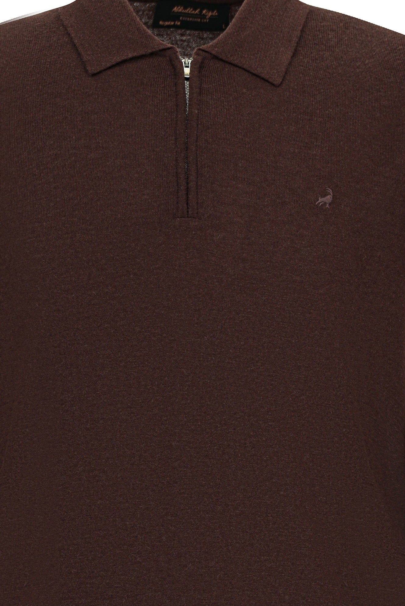 Koyu Kahve Polo Yaka Regular Fit Fermuarl? Nak??l? S?cak Tutan Yün Triko Kazak-Abdullah Ki??l?
