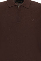 Koyu Kahve Polo Yaka Regular Fit Fermuarl? Nak??l? S?cak Tutan Yün Triko Kazak-Abdullah Ki??l?
