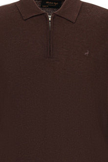 Koyu Kahve Polo Yaka Regular Fit Fermuarl? Nak??l? S?cak Tutan Yün Triko Kazak-Abdullah Ki??l?