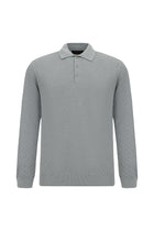 Açık Gri Melanj Polo Yaka Regular Fit Desenli Pamuklu Yün Triko Kazak