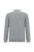 Açık Gri Melanj Polo Yaka Regular Fit Desenli Pamuklu Yün Triko Kazak