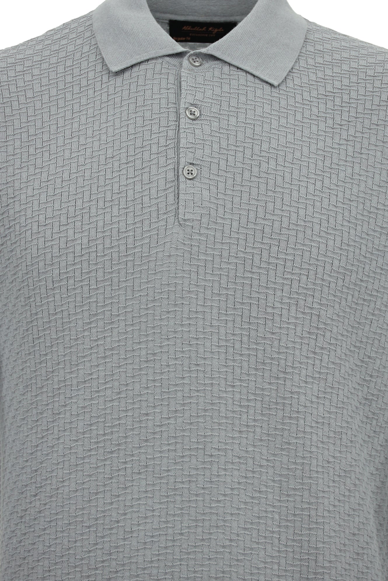 Açık Gri Melanj Polo Yaka Regular Fit Desenli Pamuklu Yün Triko Kazak