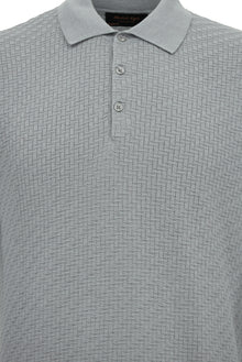 Açık Gri Melanj Polo Yaka Regular Fit Desenli Pamuklu Yün Triko Kazak
