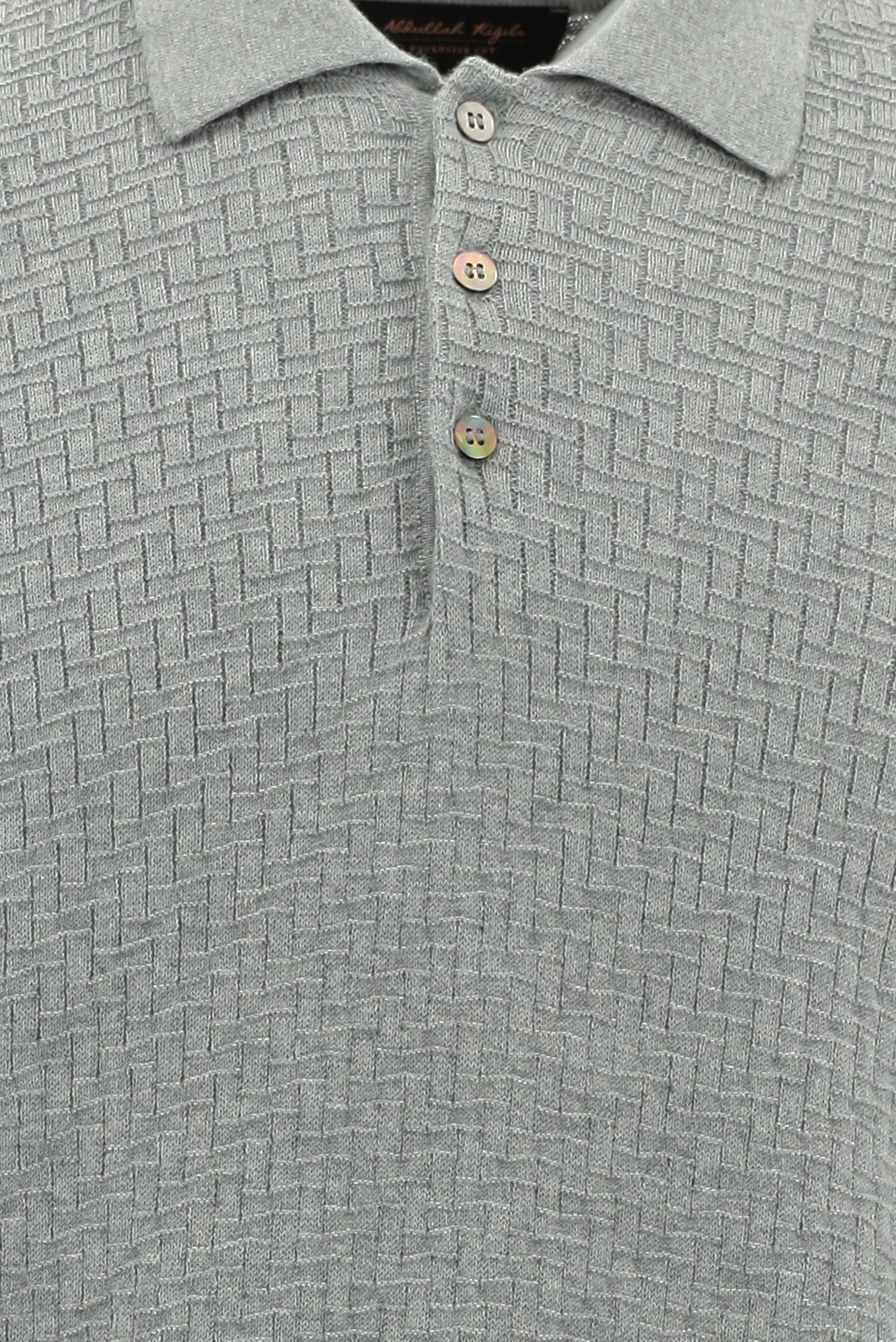 Orta Gri Melanj Polo Yaka Regular Fit Desenli Pamuklu Yün Triko Kazak