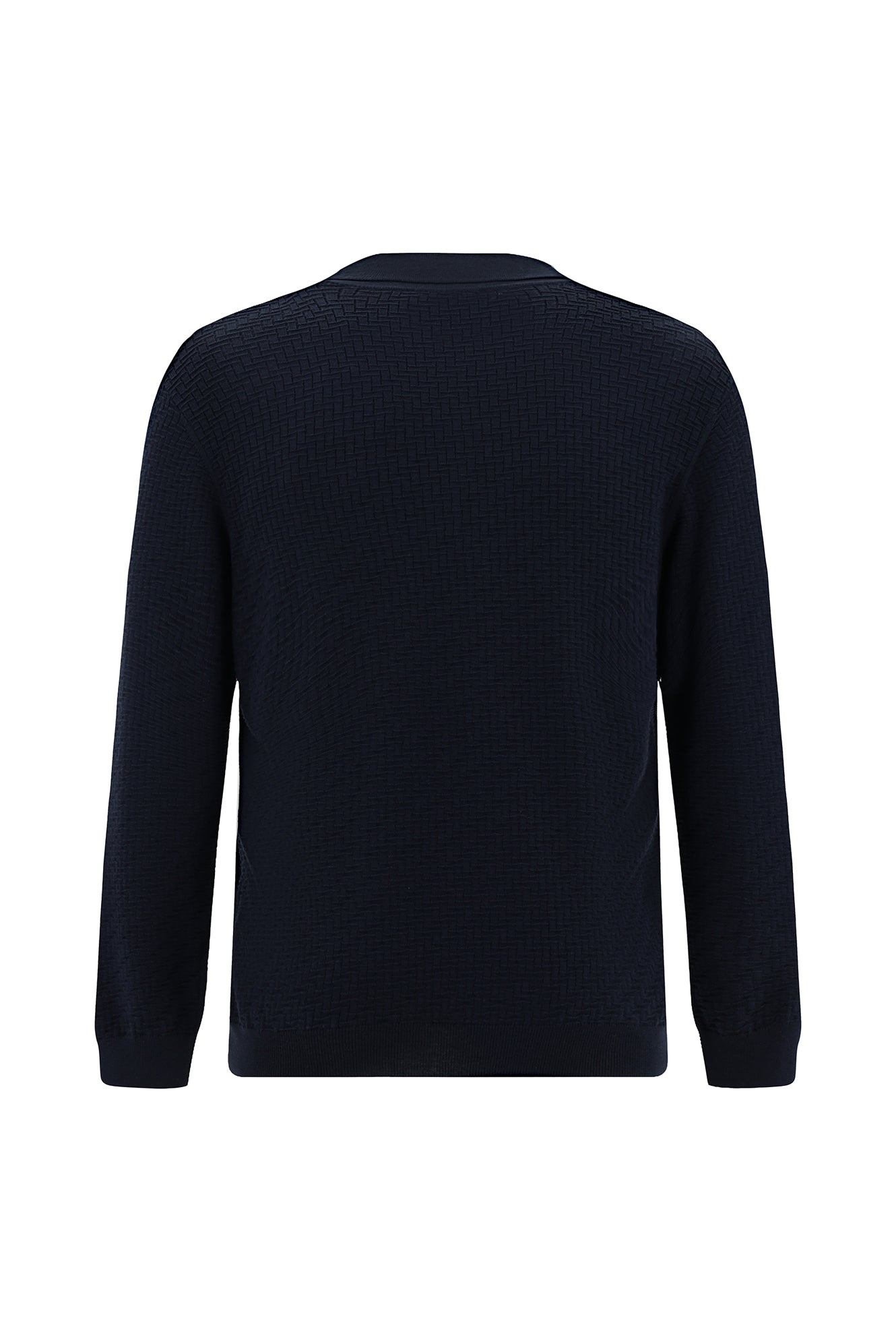 Koyu Lacivert Polo Yaka Regular Fit Desenli Pamuklu Yün Triko Kazak
