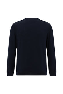 Koyu Lacivert Polo Yaka Regular Fit Desenli Pamuklu Yün Triko Kazak