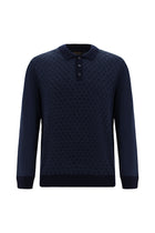 Koyu Lacivert Polo Yaka Regular Fit Desenli Yünlü Triko Kazak