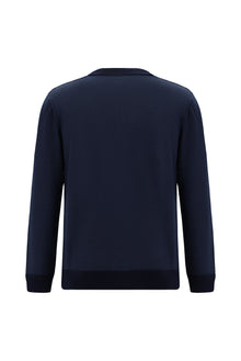 Koyu Lacivert Polo Yaka Regular Fit Desenli Yünlü Triko Kazak